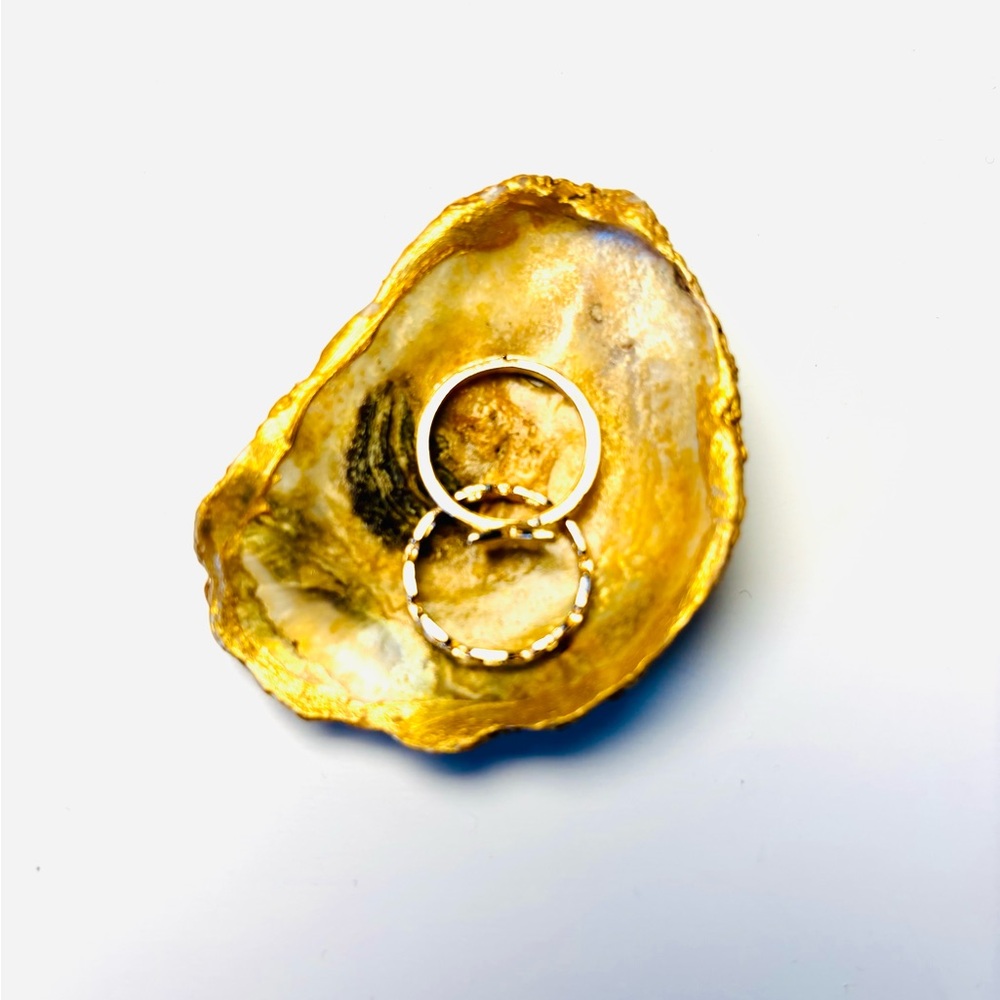 Handcrafted Super mini shell ring dish golden nugget with natural & gold design.